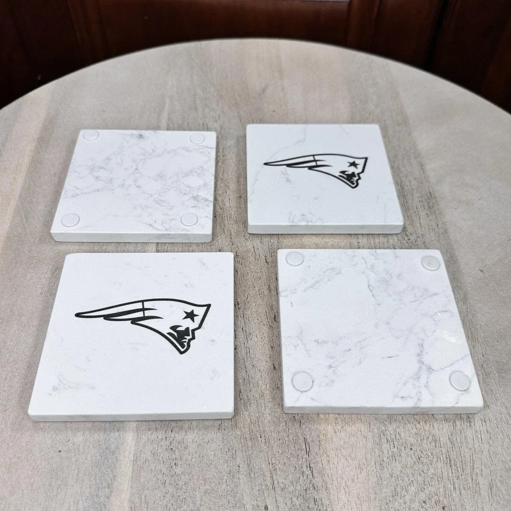New England Patriots NFL Artificial Stone Drink Coasters Set of 4 White New